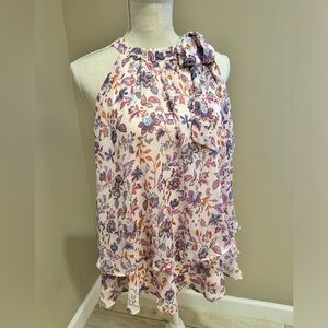 Like New! CECE Flowy Tie-Neck Floral Top